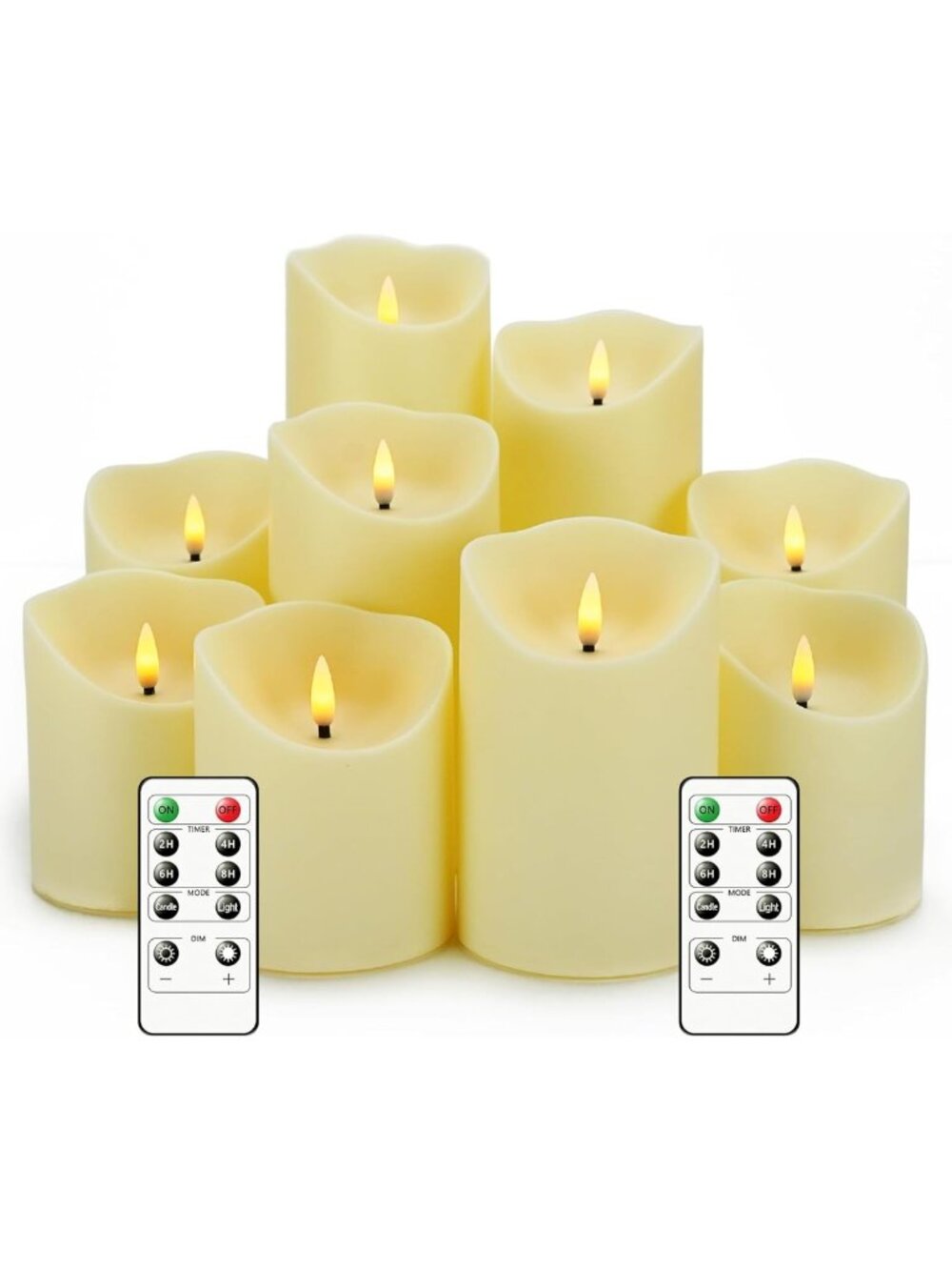 Set of 9 Battery Operated Flameless LED Candles with Remote & Timer - Realistic